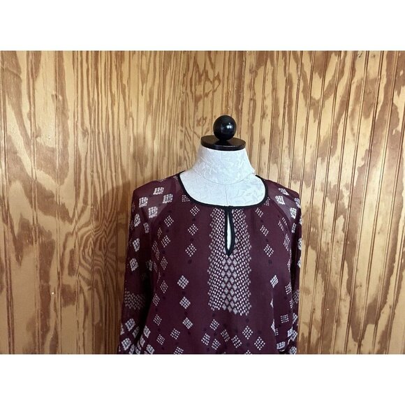 Adrianna Papell Maroon Red Floral Pattern Long Sleeve Lined Blouse Size S - Picture 3 of 8